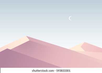 Flat design. Vector illustration - sunset in desert