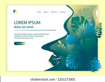 Flat design vector illustration with tropic plants, flowers. Web page design template for spa, natural products, cosmetics, body care, healthy life, beauty.