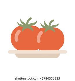 Flat design vector illustration of two ripe tomatoes resting on a plate