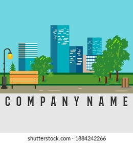 Flat Design vector illustration with urban panoramas and beautiful cool and clean city park buildings suitable for your business inspiration.