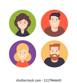 Flat design vector illustration. User pics of different people, nations and profession and the age. Modern style. 