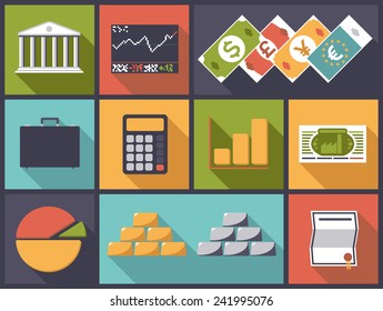 Flat design vector illustration with various financial and banking business icons