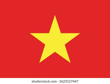 Flat design vector illustration of the Vietnam flag featuring a bold red background with a centered yellow five-pointed star, symbolizing unity, socialism, and national pride.
