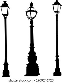 Flat design vector illustration of vintage street lamps. 