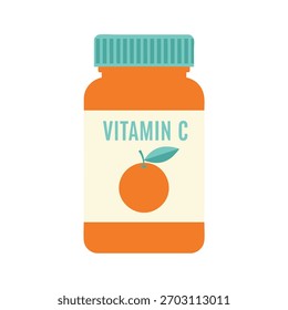 A flat design vector illustration of a vitamin c bottle