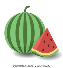 Flat design vector illustration of watermelon on white background. A vibrant warm color palette inspired by juicy summer watermelons.