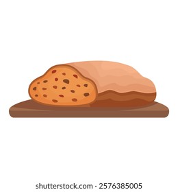 Flat design vector illustration of a whole wheat bread loaf on a cutting board, ideal for foodrelated graphics