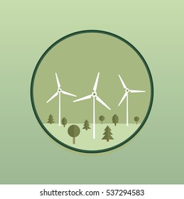 Flat design vector illustration of windmill ecology environment