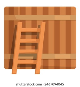 Flat design vector illustration of a wooden ladder leaning against a brown barrel