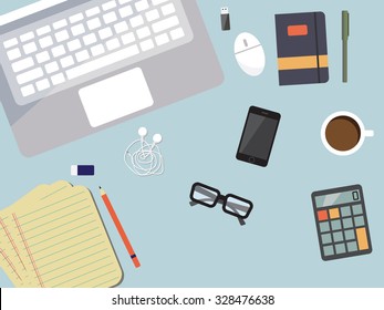 Flaches design, Vektorgrafik der Workstation. Schreibtisch