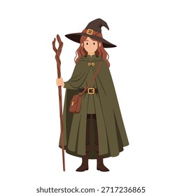 Uma ilustração vetorial de design plano de um jovem bruxo