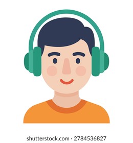 Flat design vector illustration of a young man wearing over-ear headphones