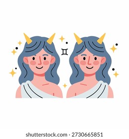 Ilustración vectorial de diseño plano de un gemini zodiaco
