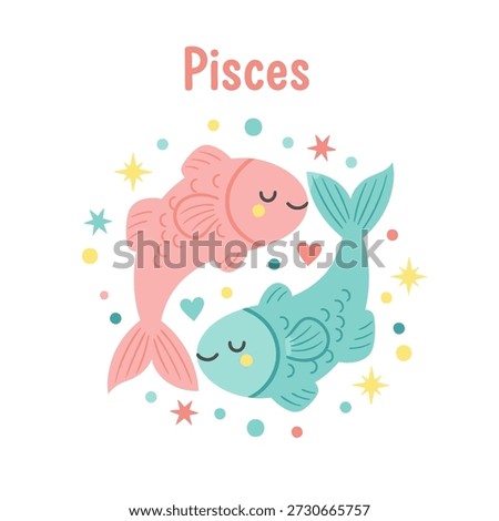 Flat design vector illustration of a zodiac pisces