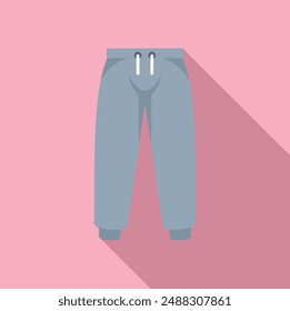 Flat design vector image depicting a pair of stylish blue sweatpants against a pastel pink backdrop