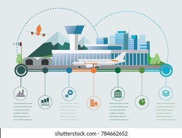 Flat Design Vector Info Graphic Illustration With Airport And Time Line