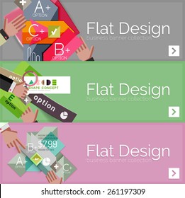 Pancartas infográficas vectoriales de diseño plano con diagramas de infografía geométrica