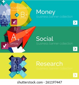 Flat design vector infographic banners with geometric infographic diagrams