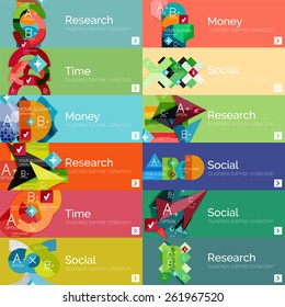 Pancartas infográficas vectoriales de diseño plano con diagramas de infografía geométrica