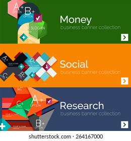 Pancartas infográficas vectoriales de diseño plano con diagramas de infografía geométrica
