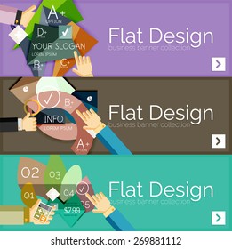 Pancartas infográficas vectoriales de diseño plano con diagramas de infografía geométrica