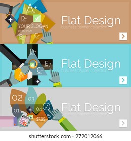Pancartas infográficas vectoriales de diseño plano con diagramas de infografía geométrica