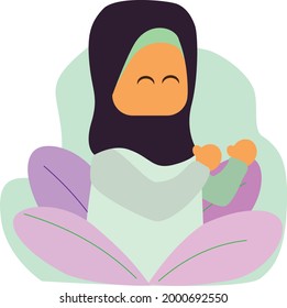 Flat Design Vector Islamic Girl Hijab Pray Dua Perfect for Muslim content and Kid Books