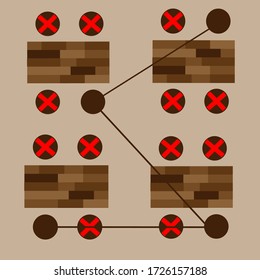 Flat Design Vector Isolated Of Social Distance Mark On Dining Table. New Normal Came With Corona Virus.