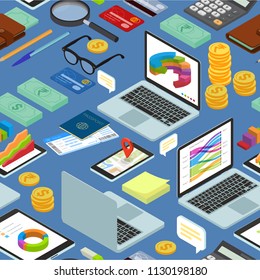 Flat design vector isomentric business concept seamless background pattern.