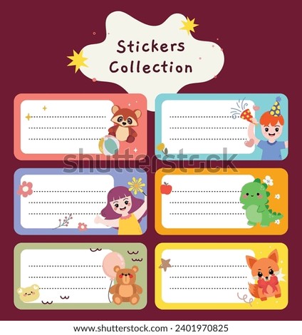 flat design vector kids sticker label set collection printable