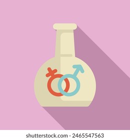 Flat design vector of a laboratory flask with male and female symbols intertwined