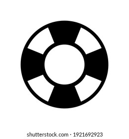 Flat Design Vector Lifesaver Icon, Black and White Shape. Nautical Marine Symbol Vector Illustration. Isolated Lifebuoy Ring Sign. Business Element.