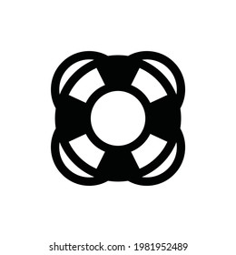 Flat Design Vector Lifesaver Icon, Black and White Shape. Nautical Marine Symbol Vector Illustration. Isolated Lifebuoy Ring Sign.