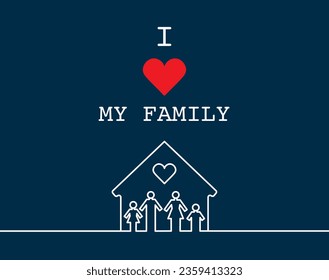 Flachdesign-Vektorgrafik I love my family message card poster hintergrund
