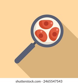 Vector de diseño plano de una lupa centrada en células rojas, ideal para temas médicos