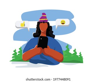 flat design vector of a man chatting and getting positive likes and comments. suitable for use in web design, posters, illustrations and others.