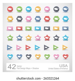 Flat Design Vector Maps with shadow - United States of America USA
