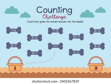 flat design vector math number counting worksheet education printable for kids activity