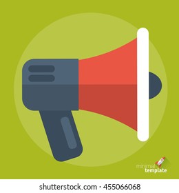 Flat design vector megaphone icon. Bullhorn vector icon. Public message and propaganda icon for social network, web design and app interface. Megaphone icon mock up.  Loudspeaker megaphone icon.