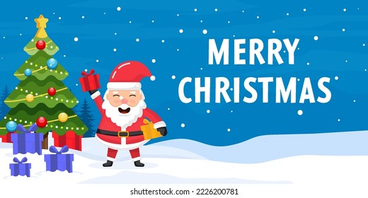 flat design vector merry christmas background illustration with santa claus
