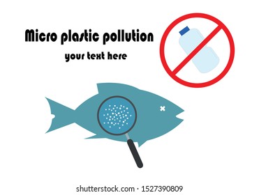 Flat design vector of micro plastic pollution floating in ocean around the world,vector icon of plastic pollution effected to ocean life environment,plastic waste with copy space for text message