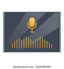 Flat design vector of a microphone with vibrant sound wave bars, ideal for digital media concepts