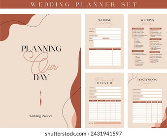 flat design vector minimalism modern wedding planner kit set collection