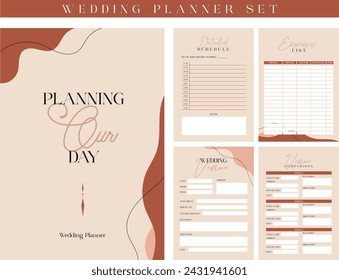 diseño plano vector minimalismo moderno conjunto de kit de planificador de bodas colección