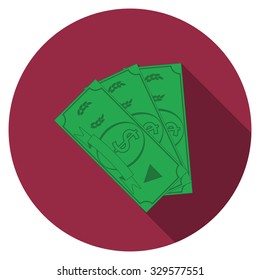 Flat design vector money icon with long shadow, isolated