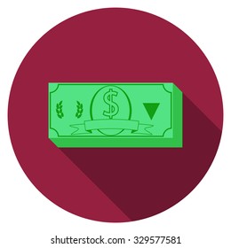 Flat design vector money icon with long shadow, isolated