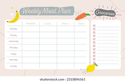 flat design vector monthly weekly meal budget plan