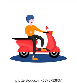 Flat Design Vector of Motorcyclist: Illustration of a person riding a motorcycle in a flat design style. Modern and simple details, suitable for dynamic and energetic designs.