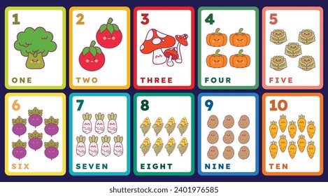 flat design vector number flashcards education printable for kids activity