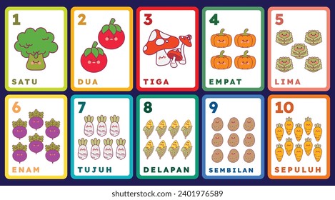flat design vector number flashcards education printable for kids activity